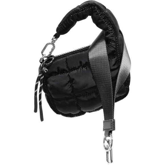 Women's Black Mini Quilted Wristlet Pouch Cute Charm Gift Puffer Evening Handbag - Picture 3 of 7